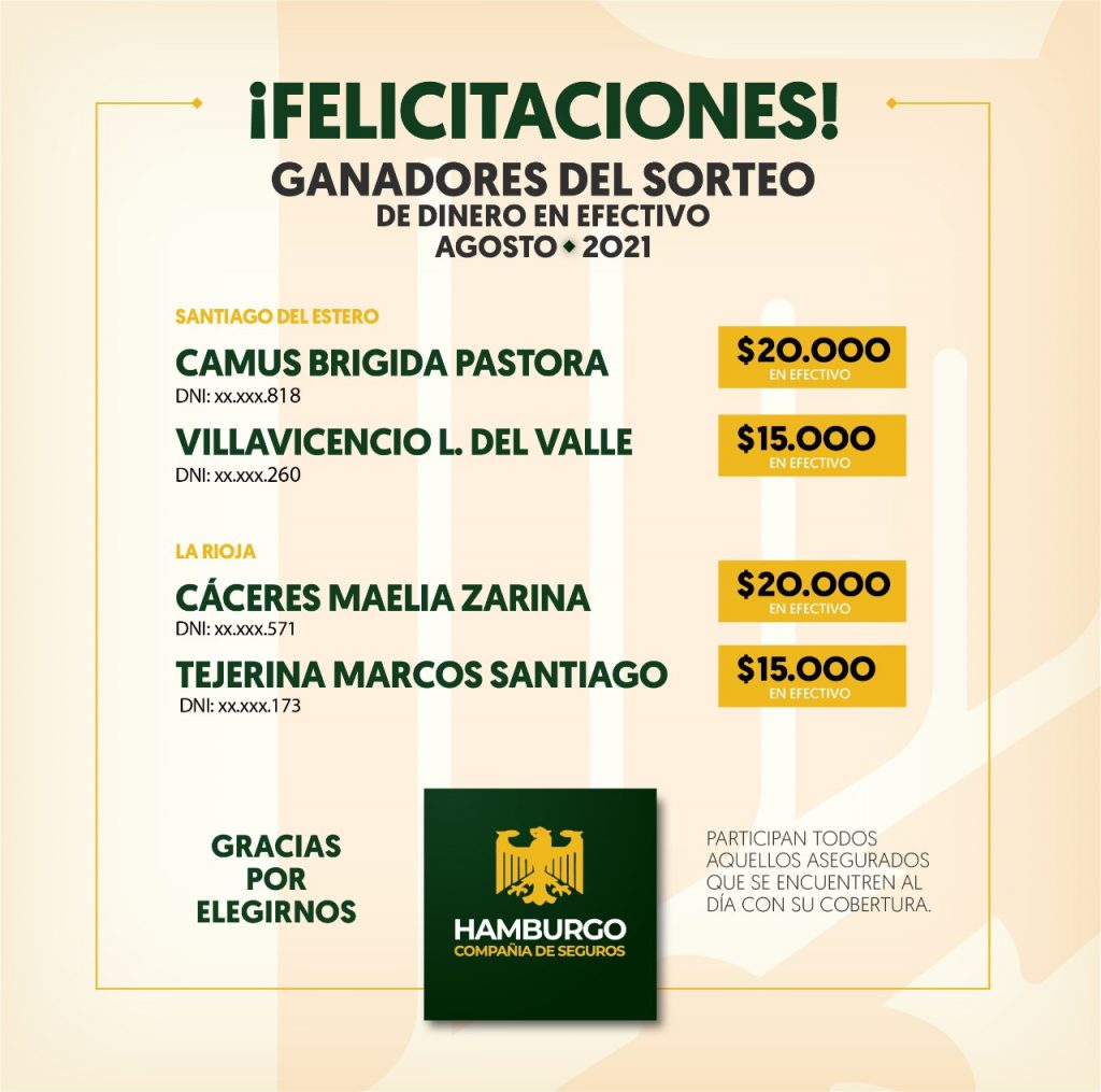 Ganadores del sorteo de dinero en efectivo de Agosto 2021