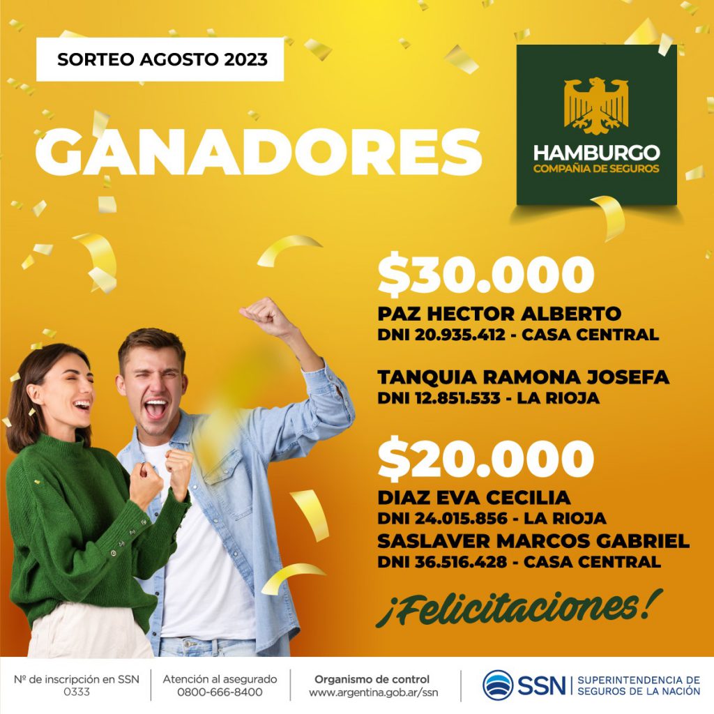 Ganadores Sorteo de efectivo Agosto 2023!